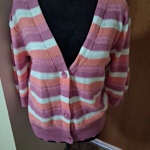 Time and Tru Multicolor Striped Cardigan